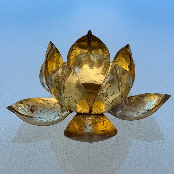 Metal Gold-Colored Lotus Flower Tea Light Holder, Mid-Century Modern - Picture 2 of 6